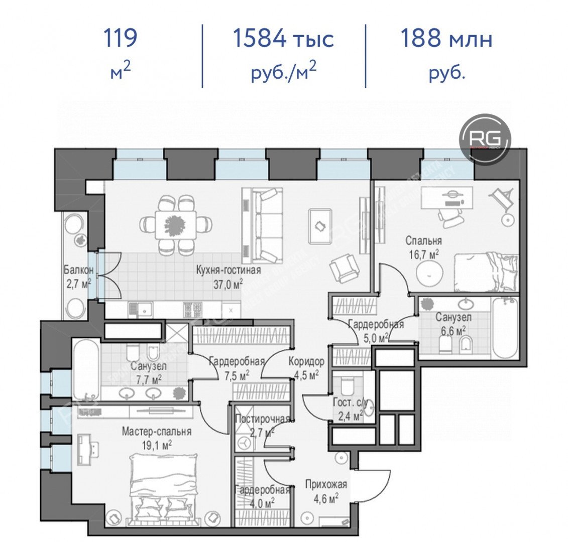 Миниатюра 5, Клубный дом на Чистых прудах, 119 м², Москва, Басманный район, Потаповский пер., д.5