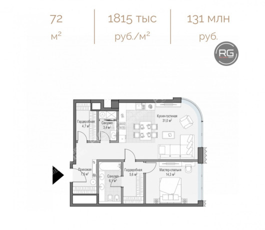 Лучший ЖК Замоскворечья, 72 м², Москва, Замоскворечье район, Потаповский пер., д.2