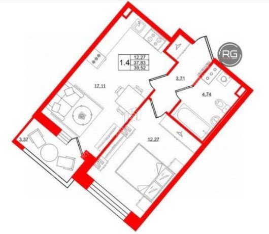 Видовая квартира с отделкой!, 37,83 м², Санкт-Петербург, Невский район, Октябрьская наб.